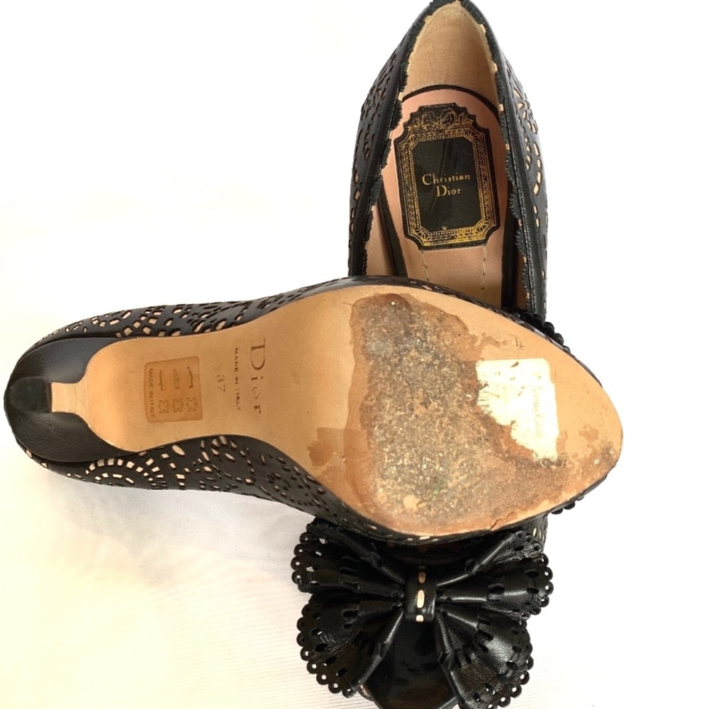 Dior Caprice Leather Lace/Blush Peep Toe Pump - 37 - Picture 5 of 6